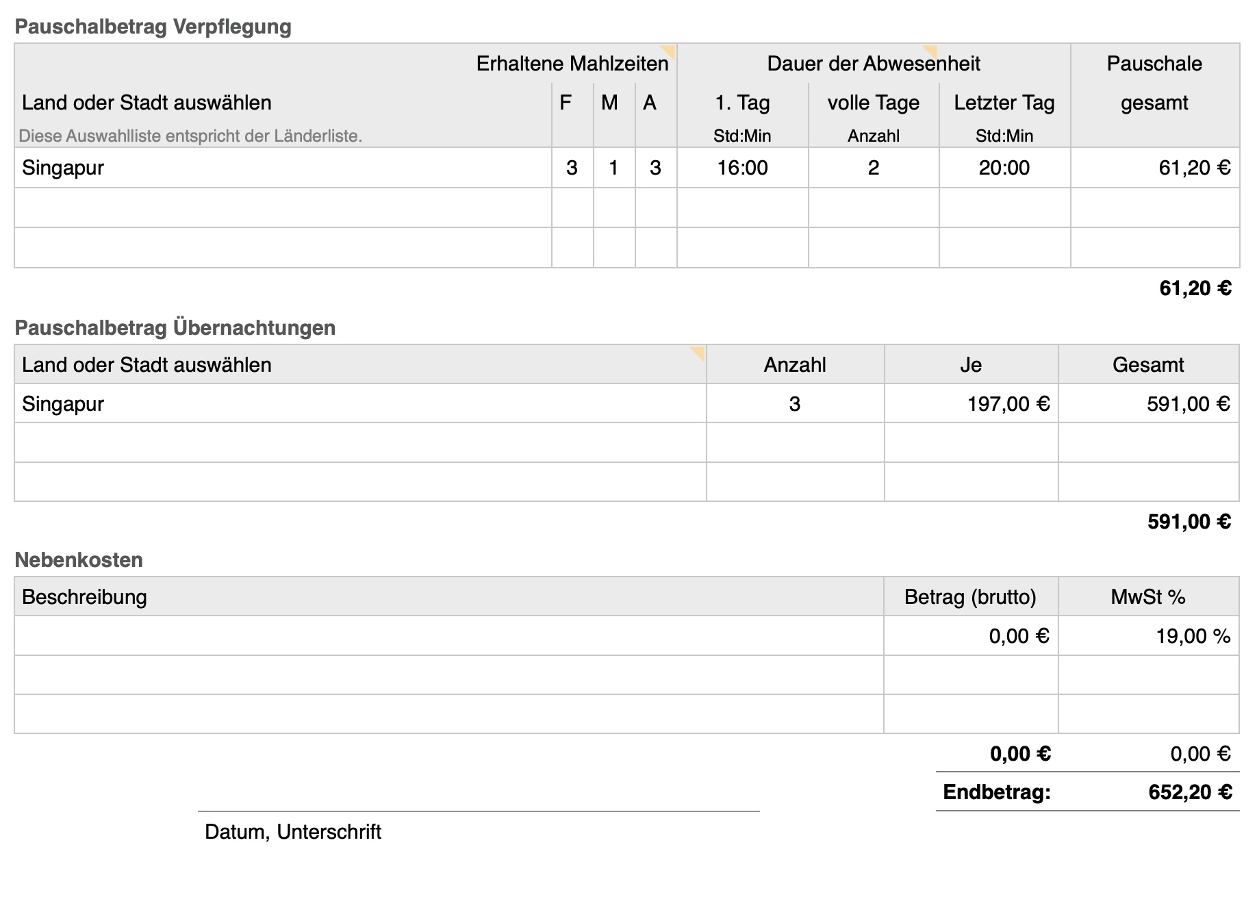 Reisekostenabrechnung 2023 Numbersvorlagen.de